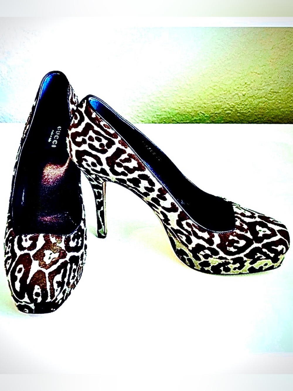Rare GUCCI Leopard Pony-Hair Platform Stiletto Pumps Silver/Brown 7 MSRP $1280 - Picture 2 of 10